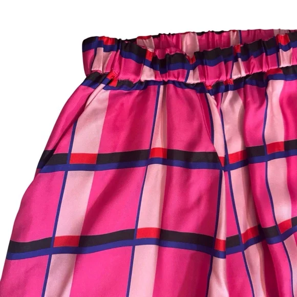 Paper London Size 6 Pink Silk Miami Check Wide Leg Pants Trousers Chic Pockets - Picture 4 of 8